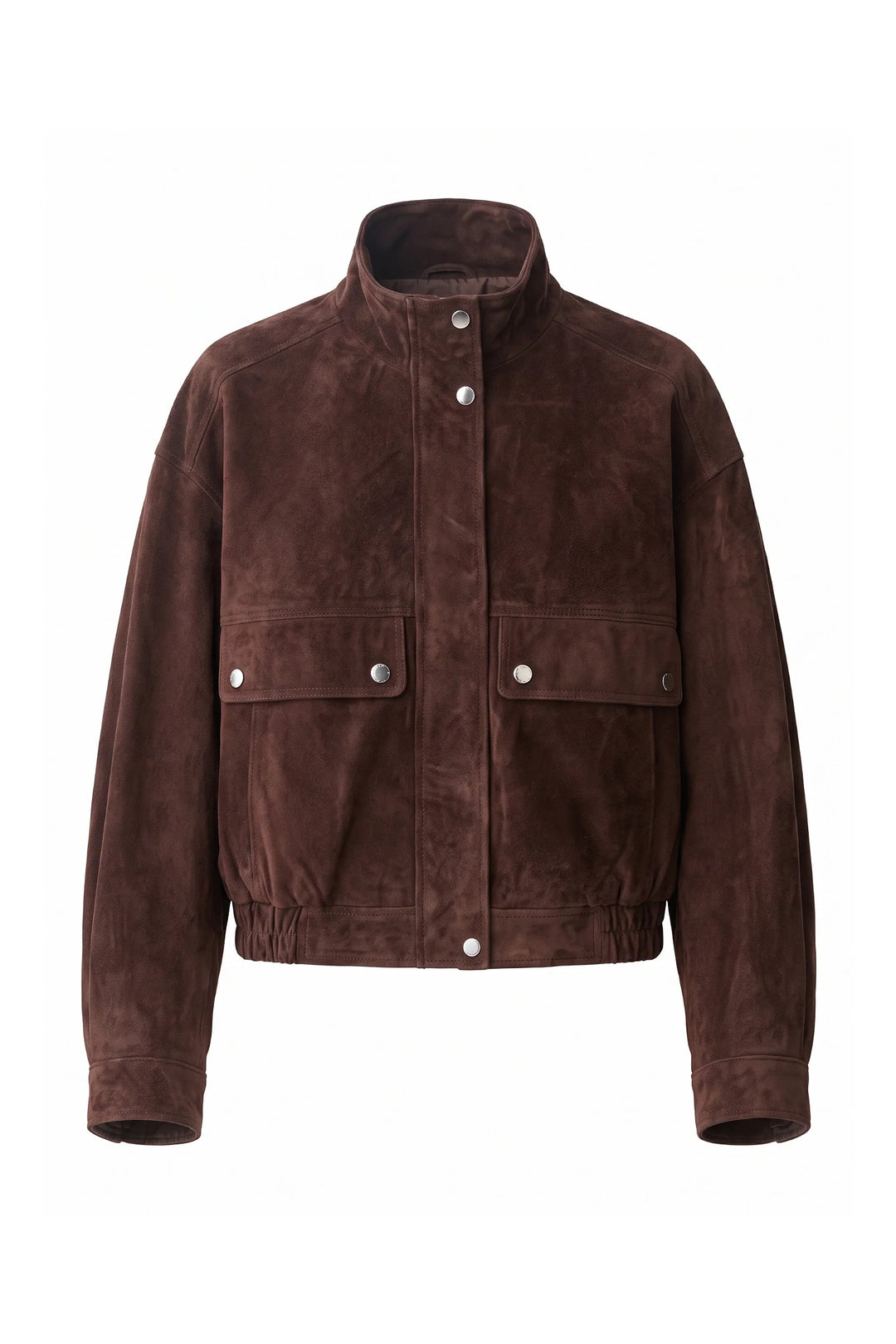 Garance Castaing | Women’s Winter Brown Suede Jacket with Cropped Fit and Stand Collar