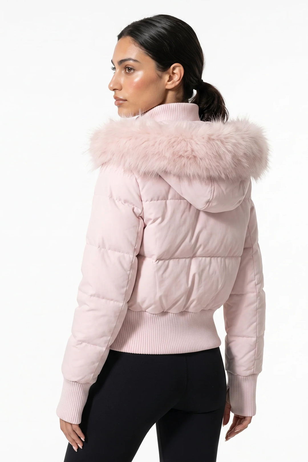 Romane Devereux | Women’s Winter Warm Cropped Puffer Jacket with Fur Trim Hood