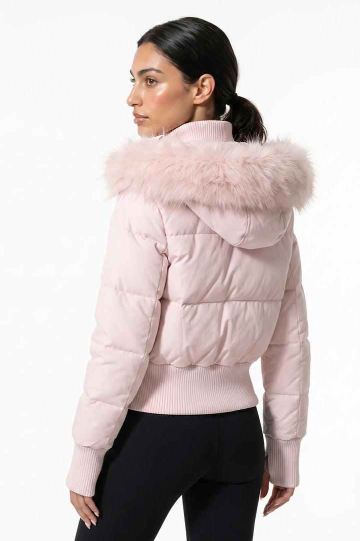 Romane Devereux | Women’s Winter Warm Cropped Puffer Jacket with Fur Trim Hood