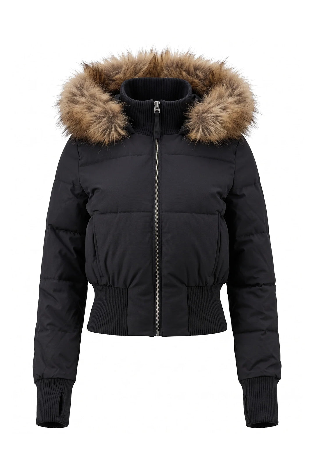 Romane Devereux | Women’s Winter Warm Cropped Puffer Jacket with Fur Trim Hood