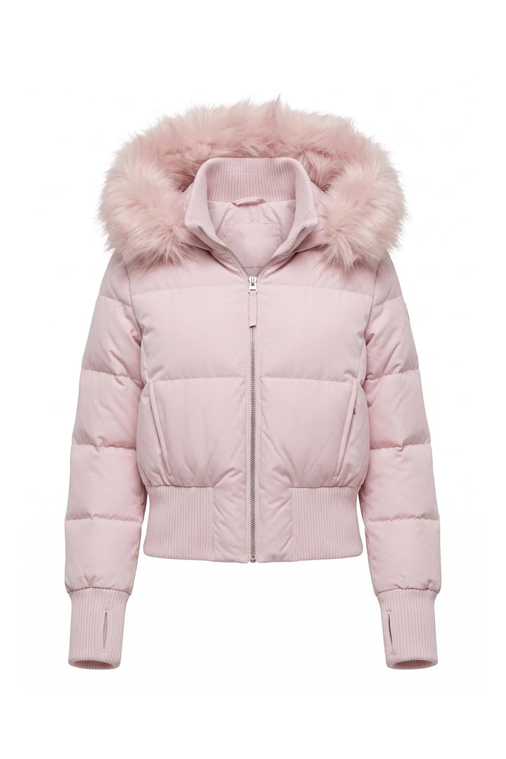 Romane Devereux | Women’s Winter Warm Cropped Puffer Jacket with Fur Trim Hood
