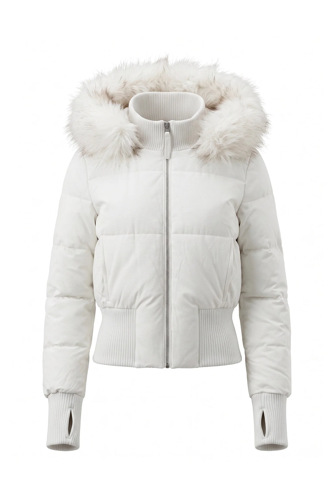 Romane Devereux | Women’s Winter Warm Cropped Puffer Jacket with Fur Trim Hood