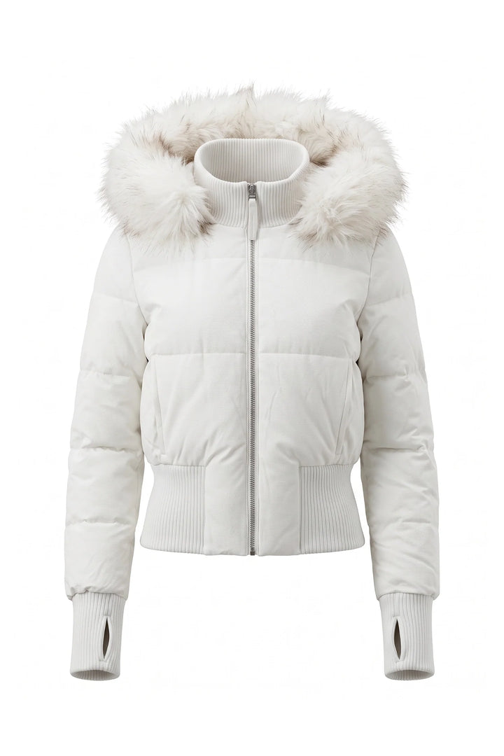 Romane Devereux | Women’s Winter Warm Cropped Puffer Jacket with Fur Trim Hood