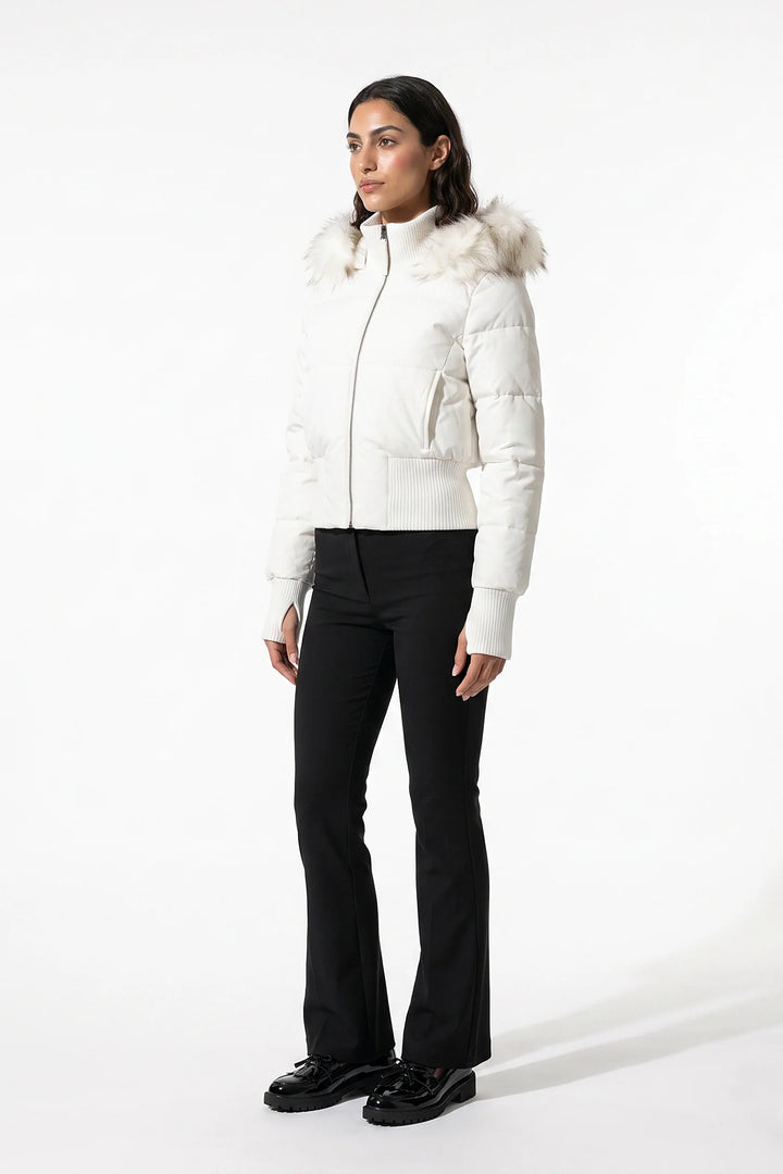 Romane Devereux | Women’s Winter Warm Cropped Puffer Jacket with Fur Trim Hood