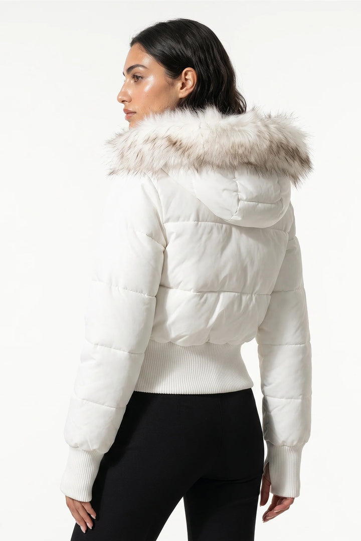 Romane Devereux | Women’s Winter Warm Cropped Puffer Jacket with Fur Trim Hood