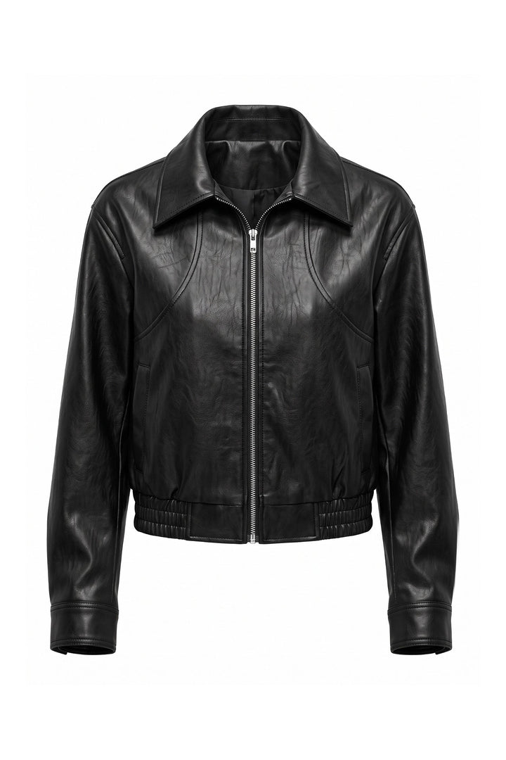 Lilou Clairmont | Women’s Winter Cropped Leather Jacket with Relaxed Fit