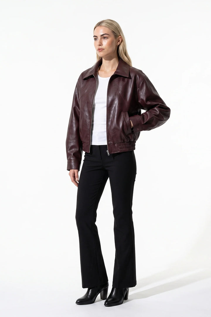Lilou Clairmont | Women’s Winter Cropped Leather Jacket with Relaxed Fit