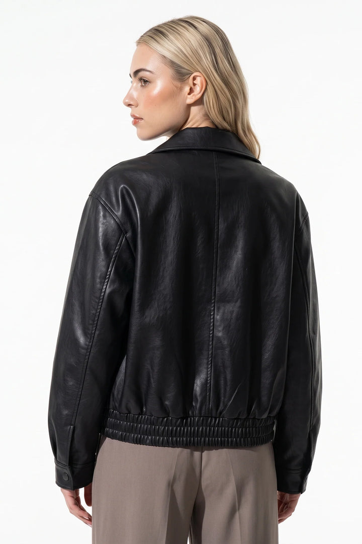 Lilou Clairmont | Women’s Winter Cropped Leather Jacket with Relaxed Fit