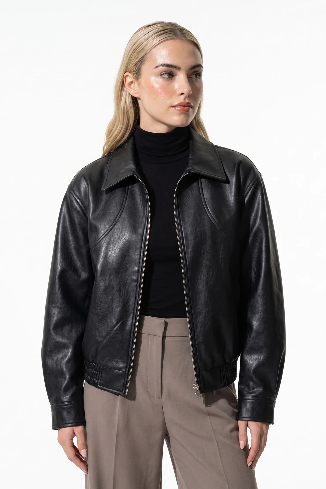 Lilou Clairmont | Women’s Winter Cropped Leather Jacket with Relaxed Fit