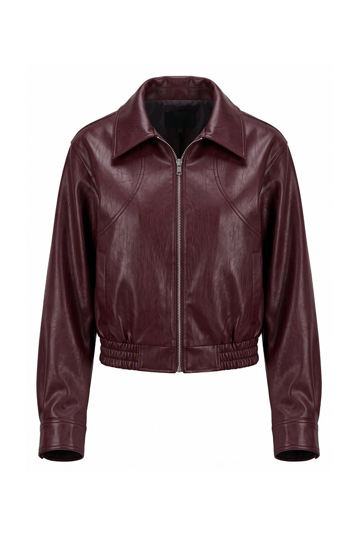 Lilou Clairmont | Women’s Winter Cropped Leather Jacket with Relaxed Fit