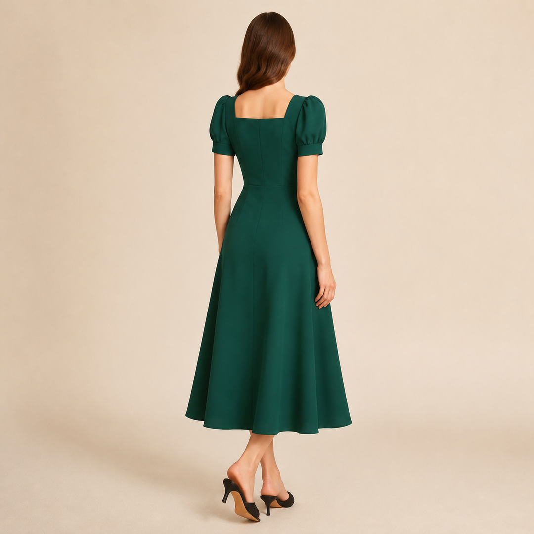 Ariane Charrier | Square Neck Puff Sleeve A-Line Midi Dress