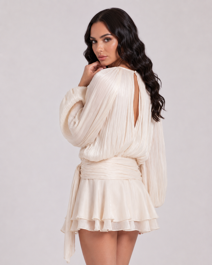 Nicole Short fluid dress with puff sleeves