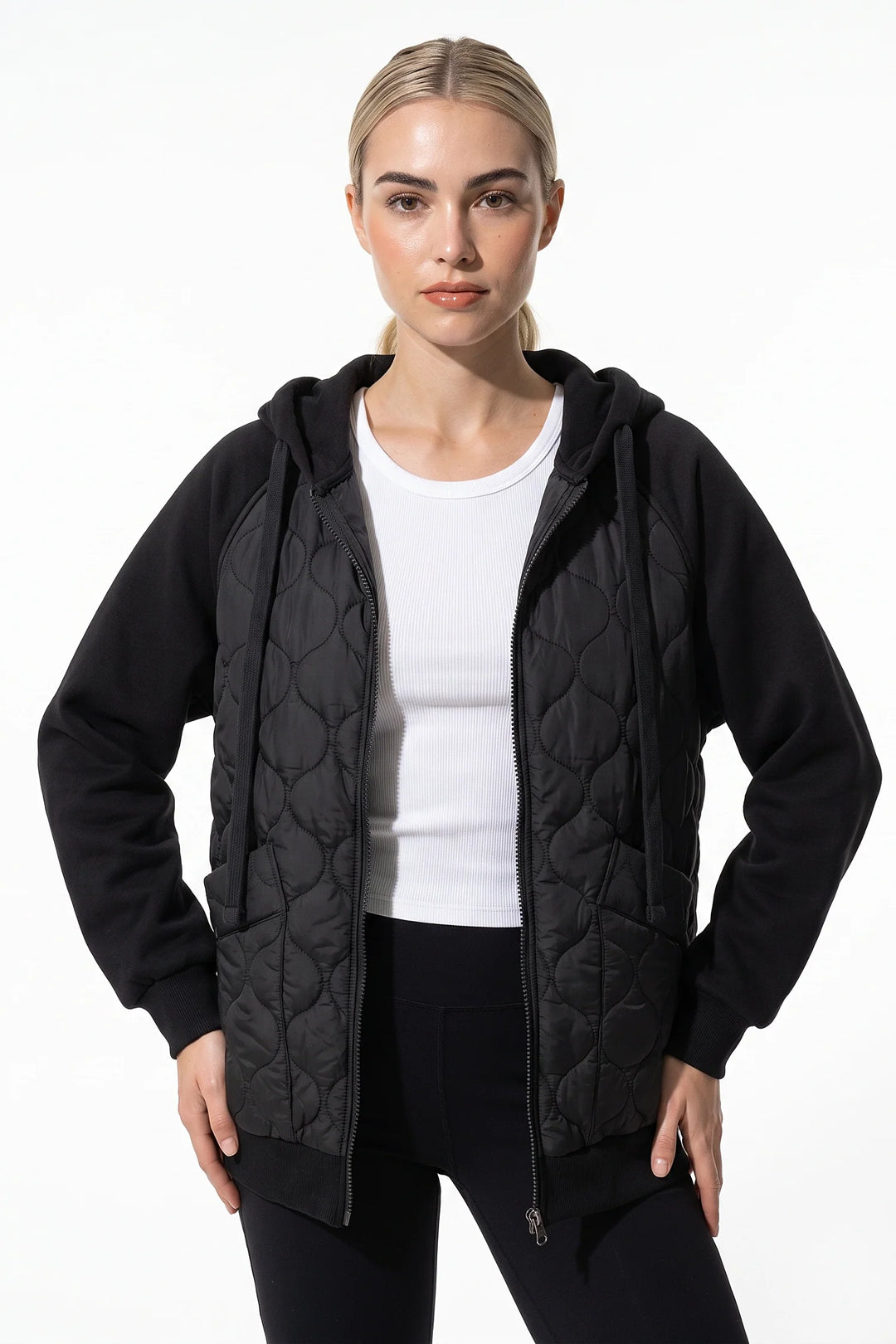 Cléa Darcourt | Women’s Hooded Diamond Quilted Winter Jacket with Knit Sleeves