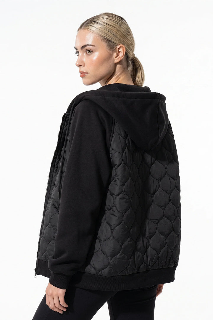 Cléa Darcourt | Women’s Hooded Diamond Quilted Winter Jacket with Knit Sleeves