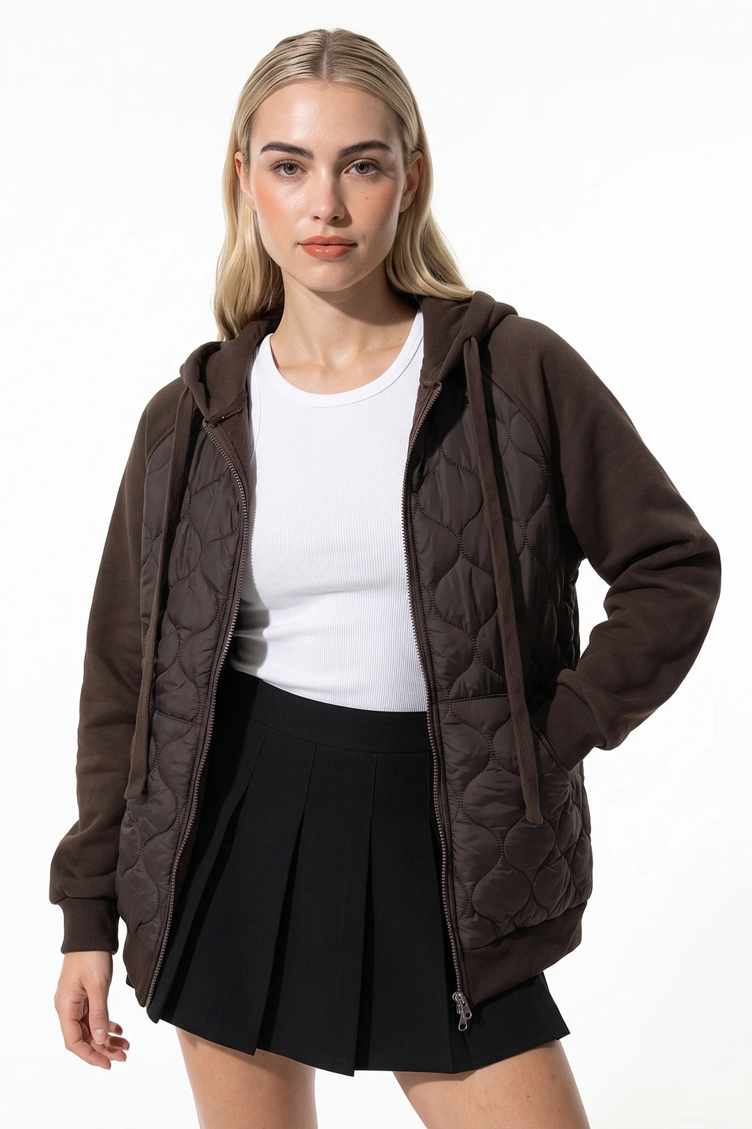 Cléa Darcourt | Women’s Hooded Diamond Quilted Winter Jacket with Knit Sleeves