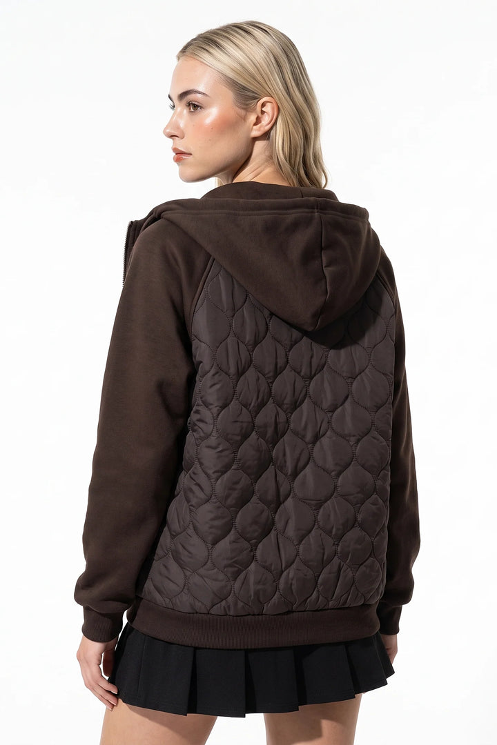 Cléa Darcourt | Women’s Hooded Diamond Quilted Winter Jacket with Knit Sleeves