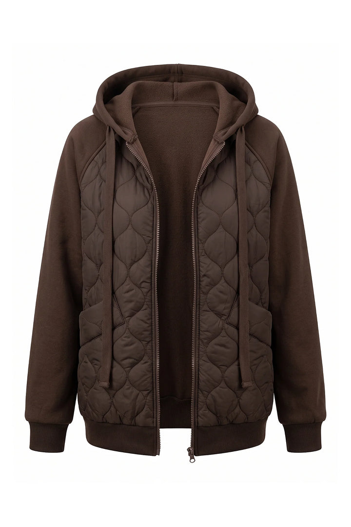 Cléa Darcourt | Women’s Hooded Diamond Quilted Winter Jacket with Knit Sleeves