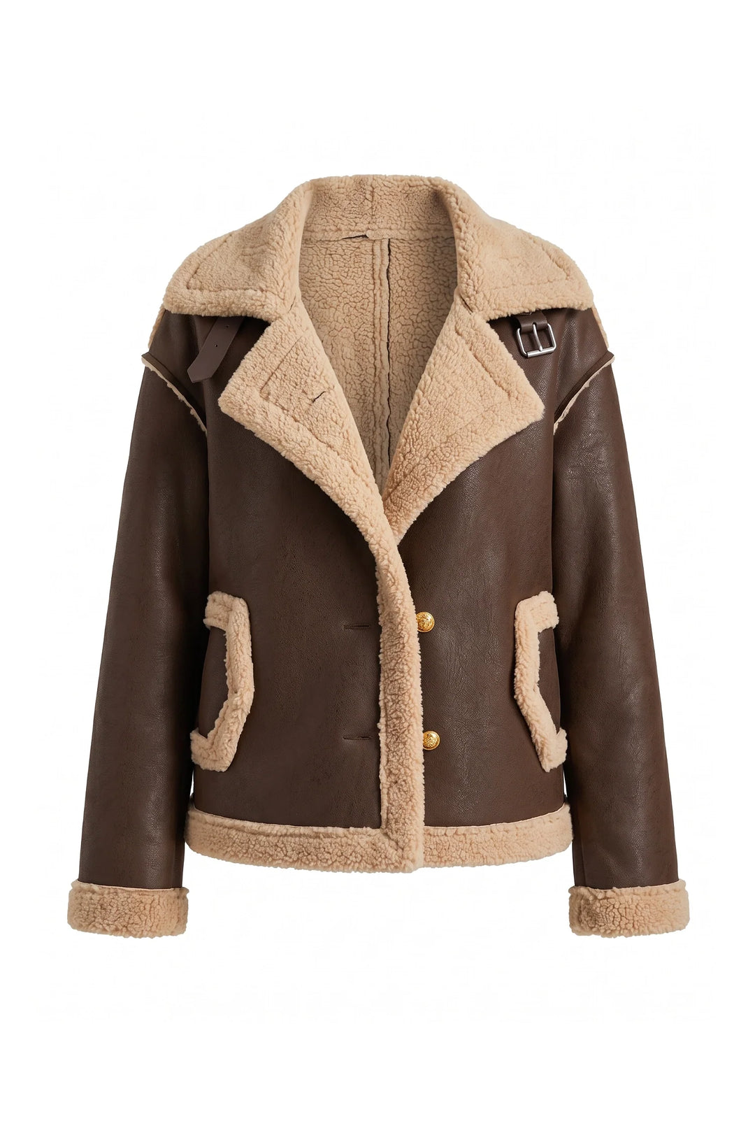 Victoire Chavelle | Women’s Winter Warm Faux Fur Jacket in Leather Aviator Style