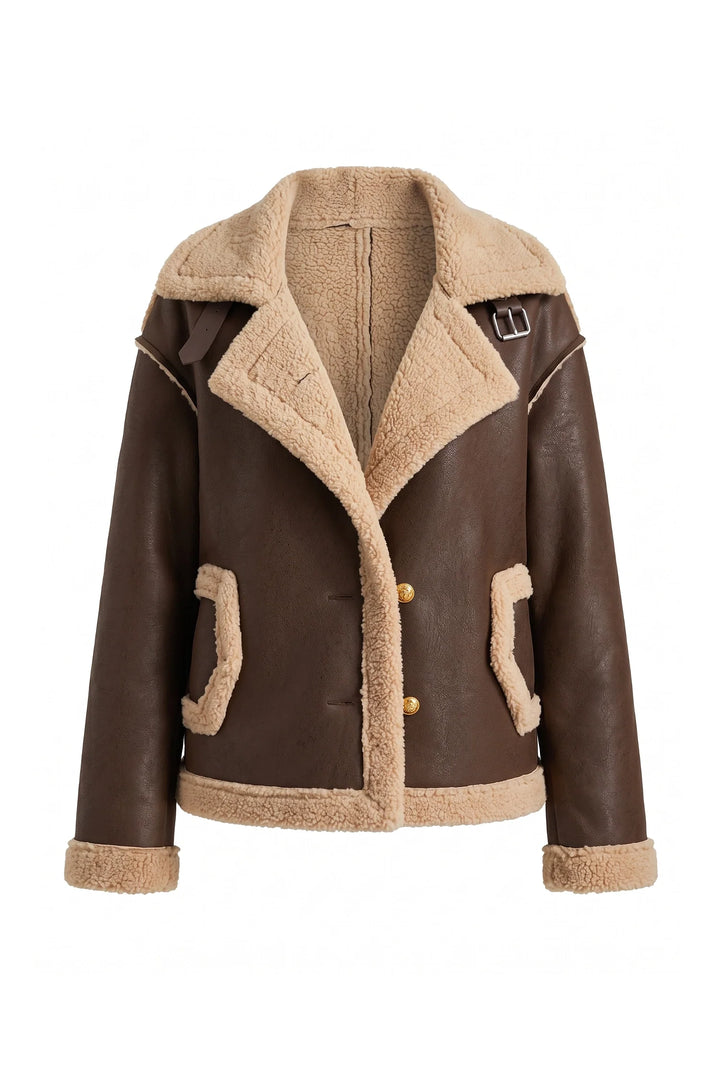 Victoire Chavelle | Women’s Winter Warm Faux Fur Jacket in Leather Aviator Style