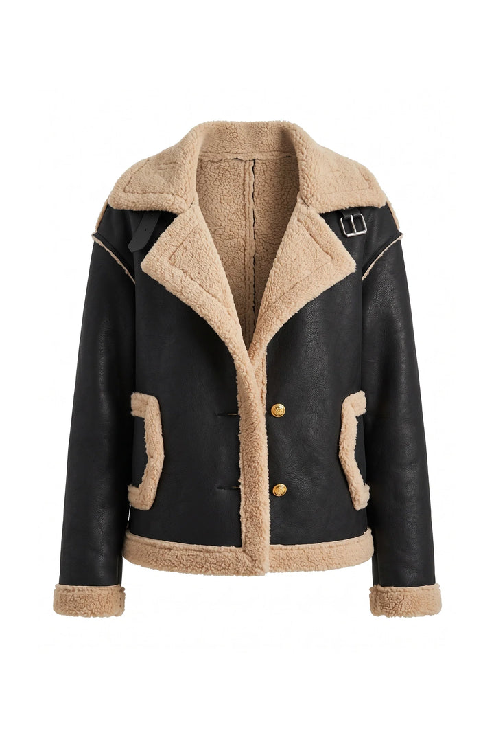 Victoire Chavelle | Women’s Winter Warm Faux Fur Jacket in Leather Aviator Style