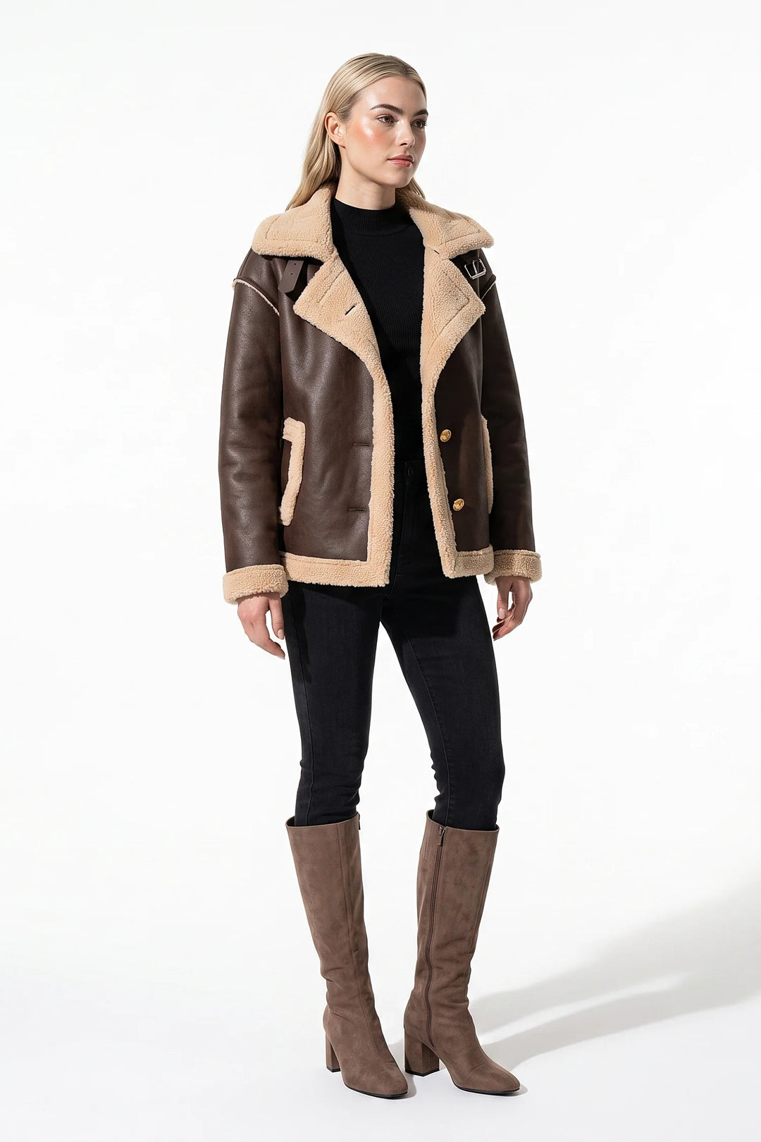 Victoire Chavelle | Women’s Winter Warm Faux Fur Jacket in Leather Aviator Style
