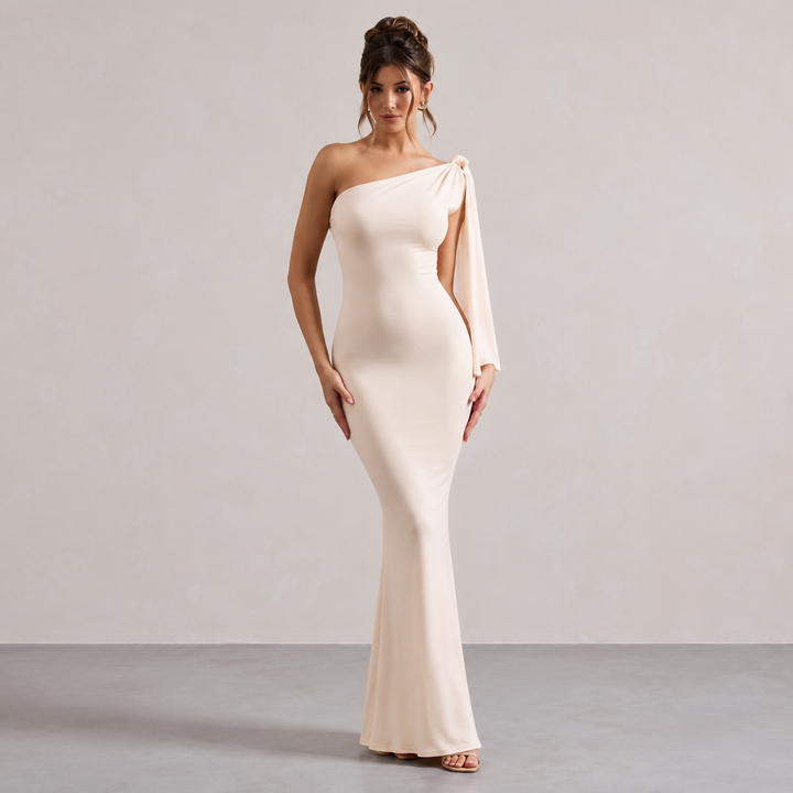 Axelle Hardy | One-Shoulder Draped Sash Maxi Dress