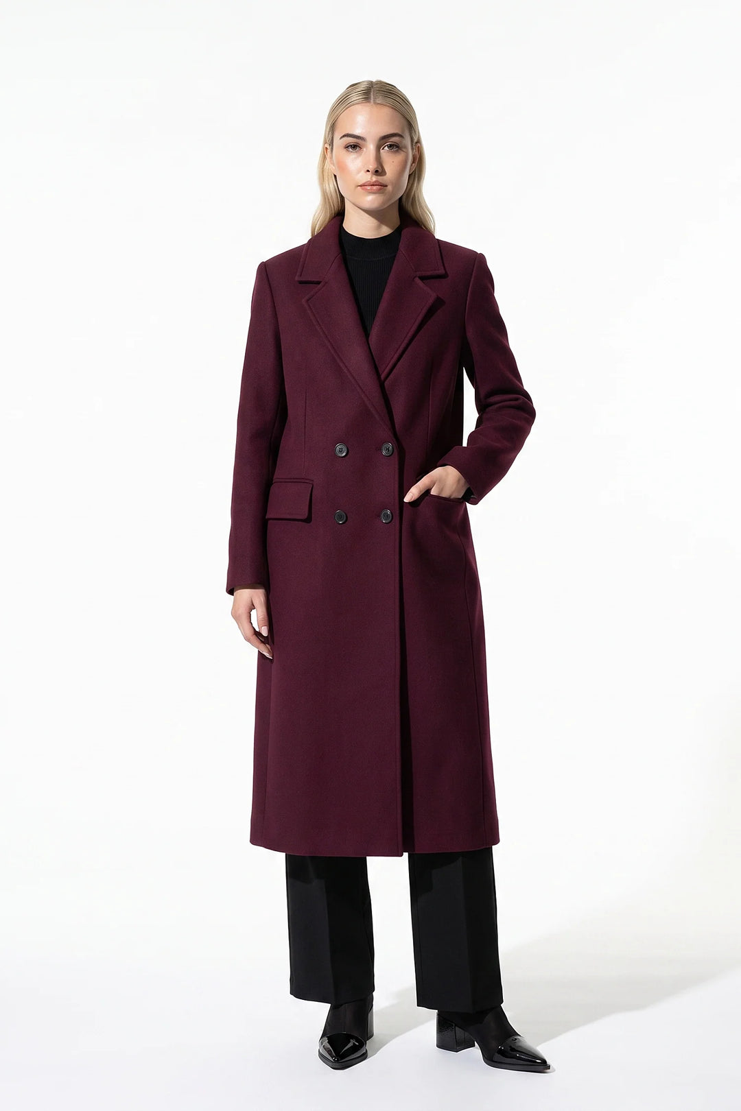 Jade Valençay | Women’s Double Breasted Long Coat – Notched Lapel Winter Overcoat