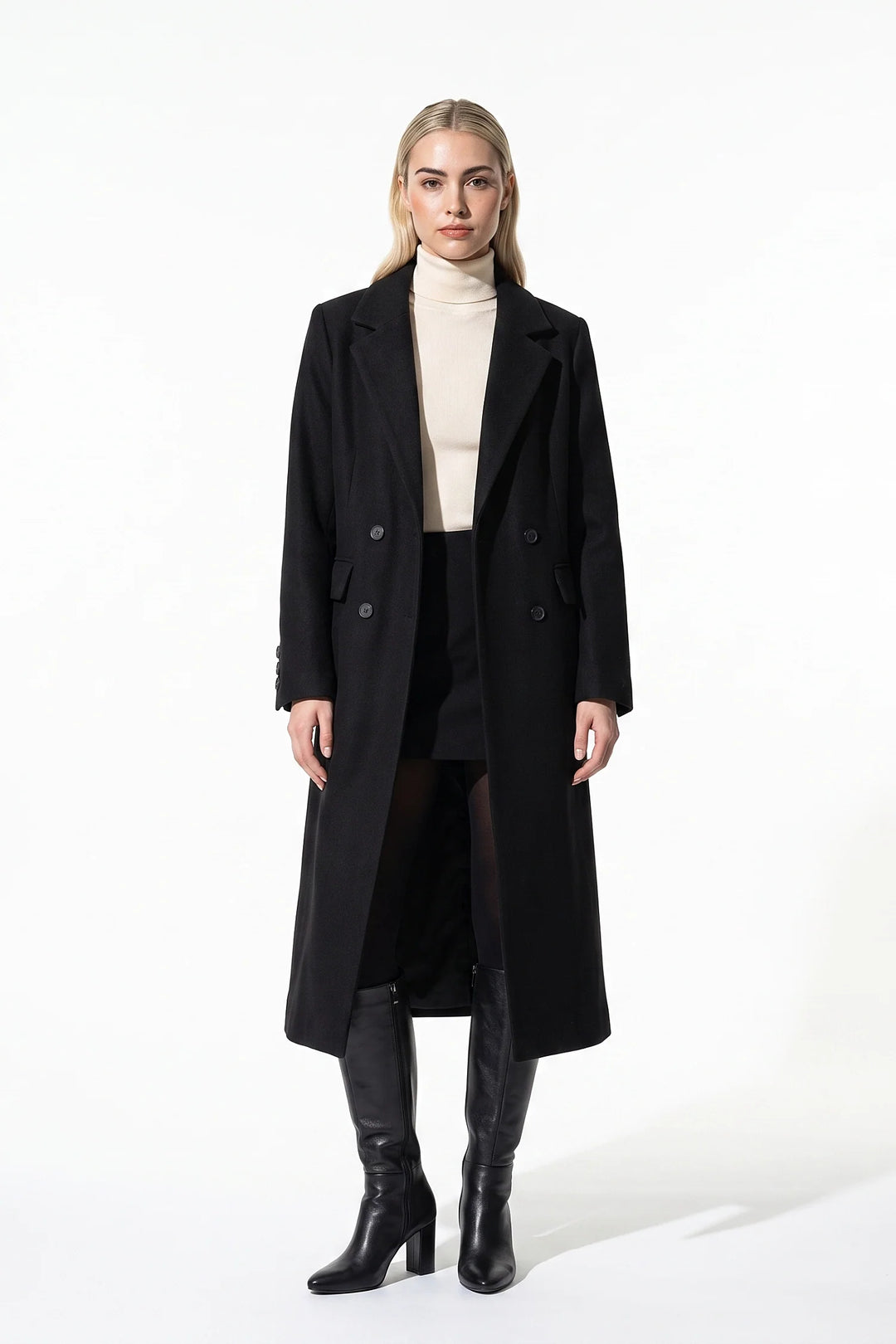 Jade Valençay | Women’s Double Breasted Long Coat – Notched Lapel Winter Overcoat