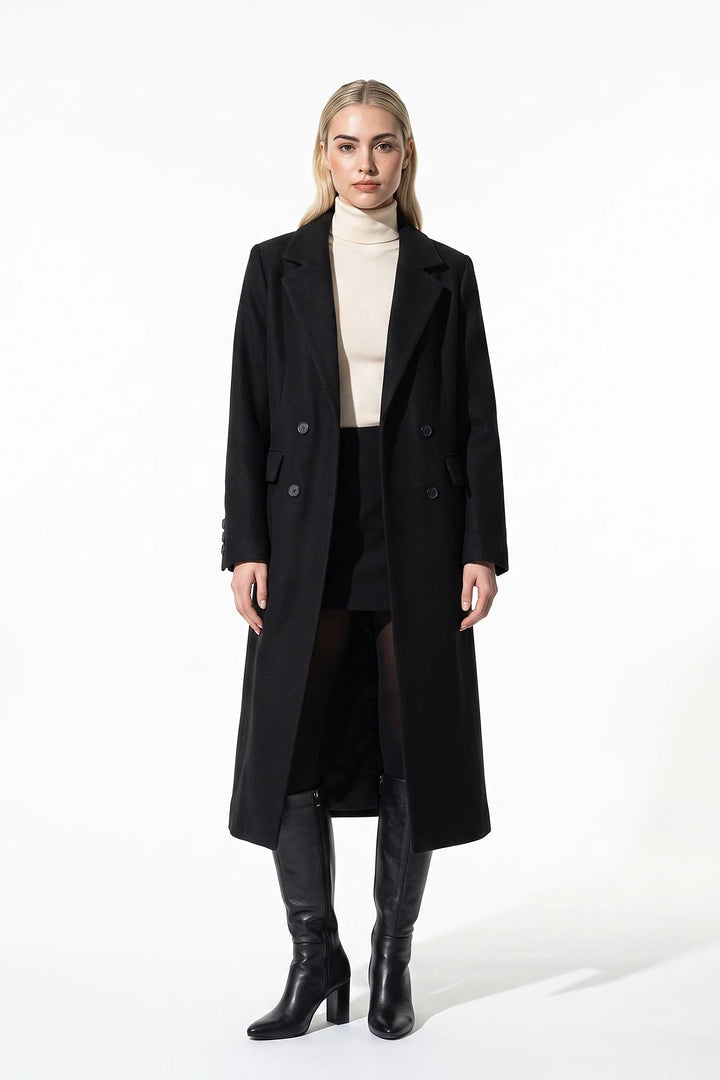 Jade Valençay | Women’s Double Breasted Long Coat – Notched Lapel Winter Overcoat
