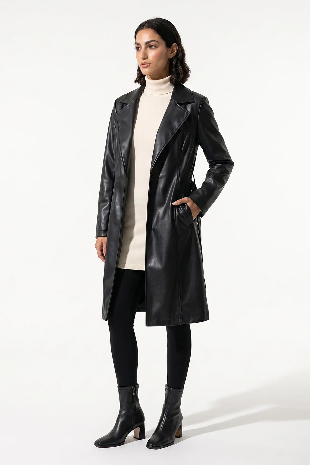 Louise Chastelier | Women’s Winter Warm Leather Coat with Belted Waist