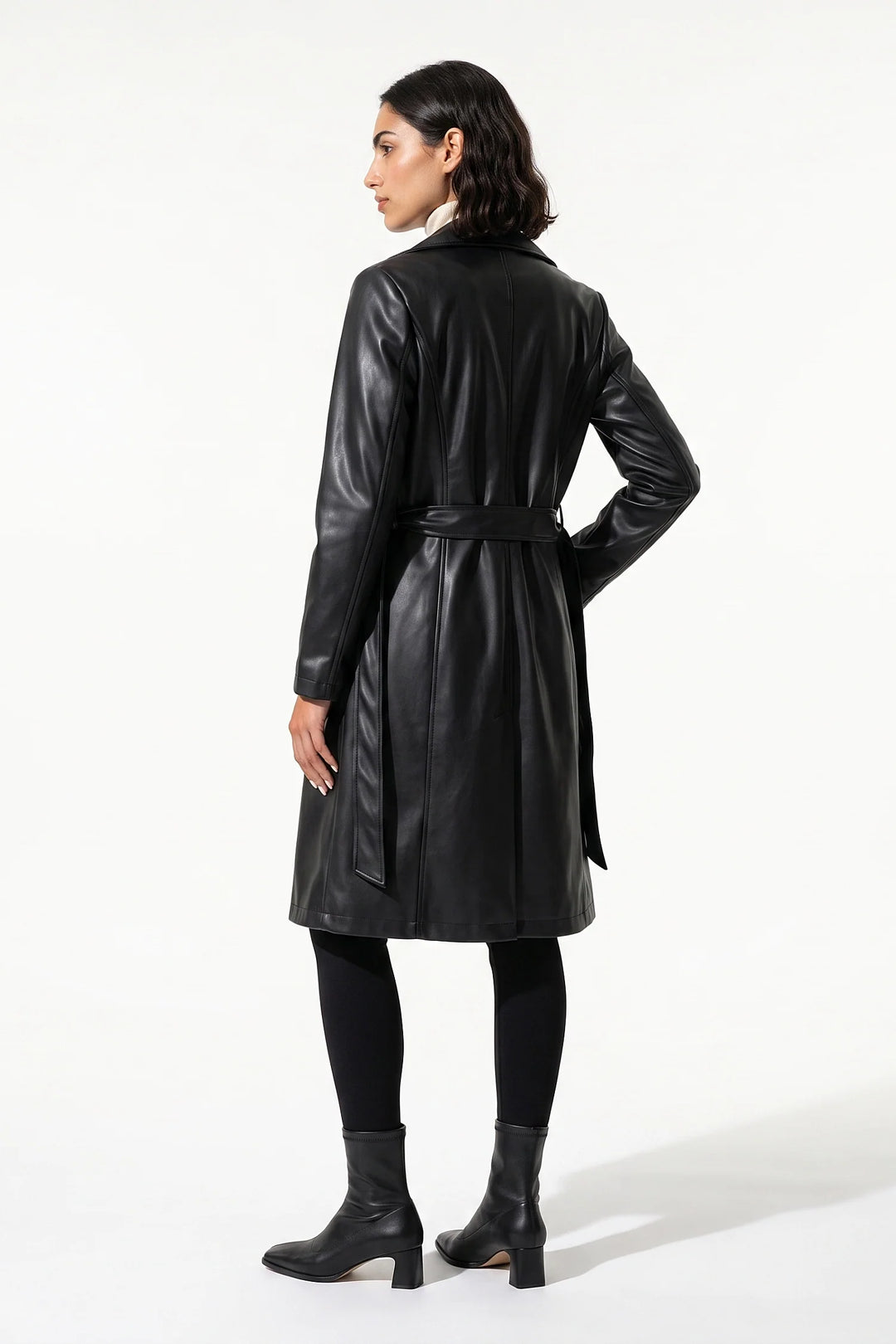 Louise Chastelier | Women’s Winter Warm Leather Coat with Belted Waist