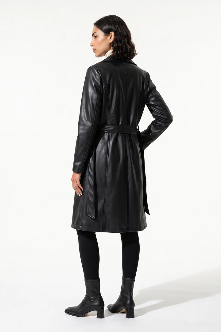 Louise Chastelier | Women’s Winter Warm Leather Coat with Belted Waist