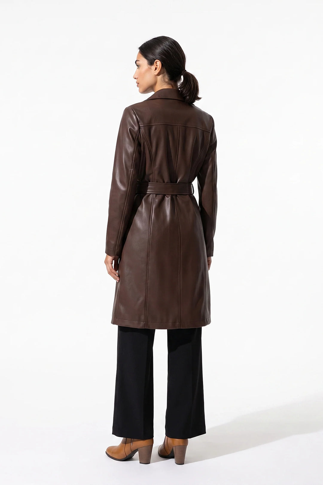 Louise Chastelier | Women’s Winter Warm Leather Coat with Belted Waist