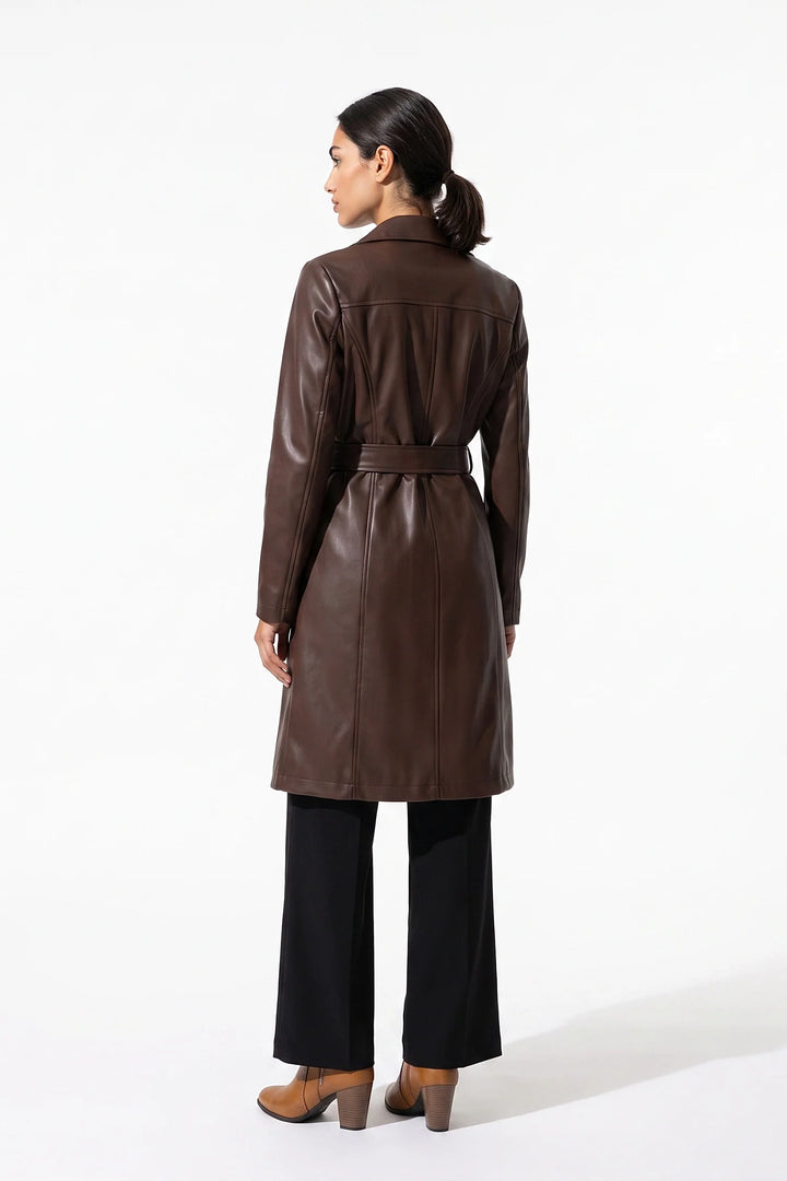 Louise Chastelier | Women’s Winter Warm Leather Coat with Belted Waist