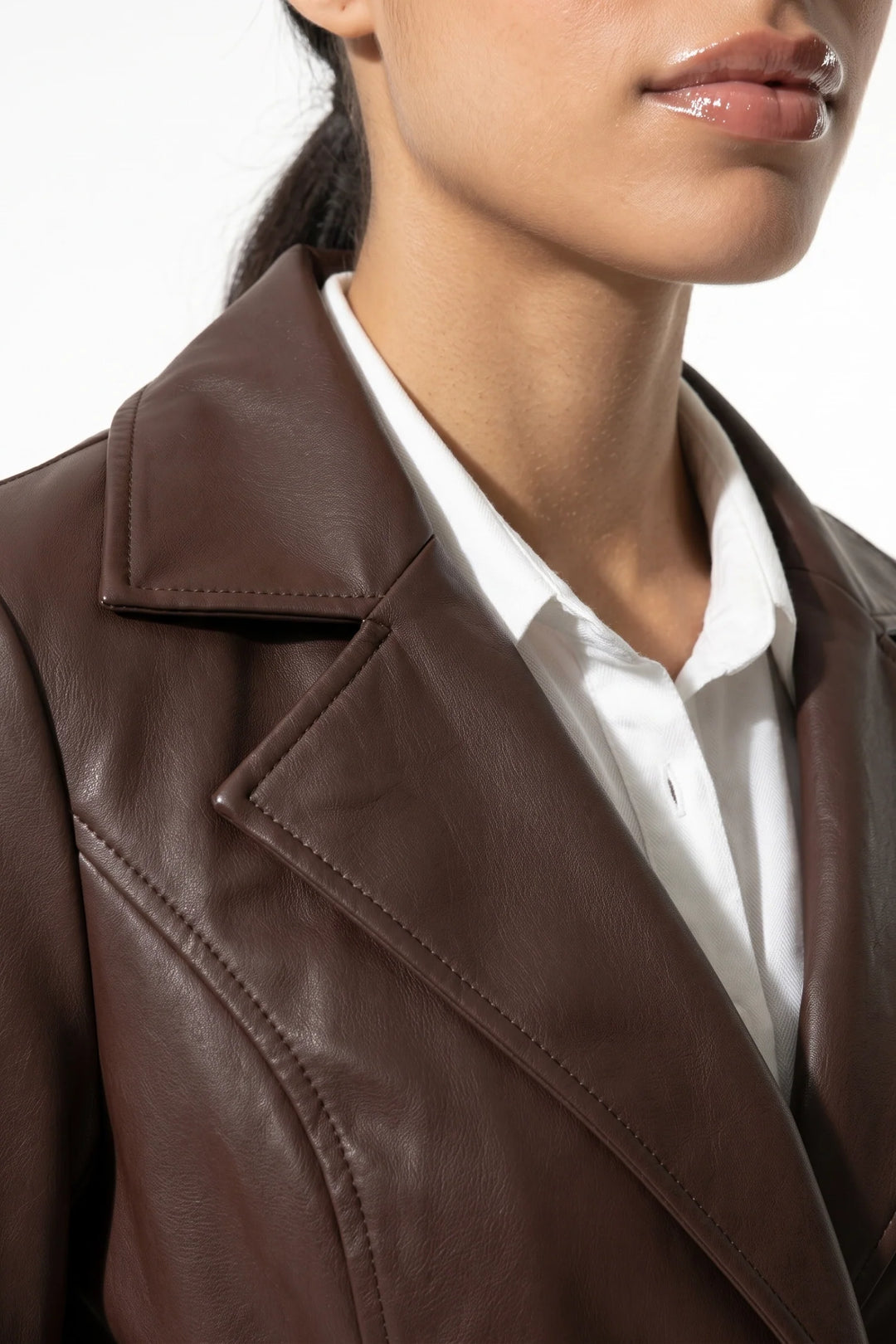 Louise Chastelier | Women’s Winter Warm Leather Coat with Belted Waist