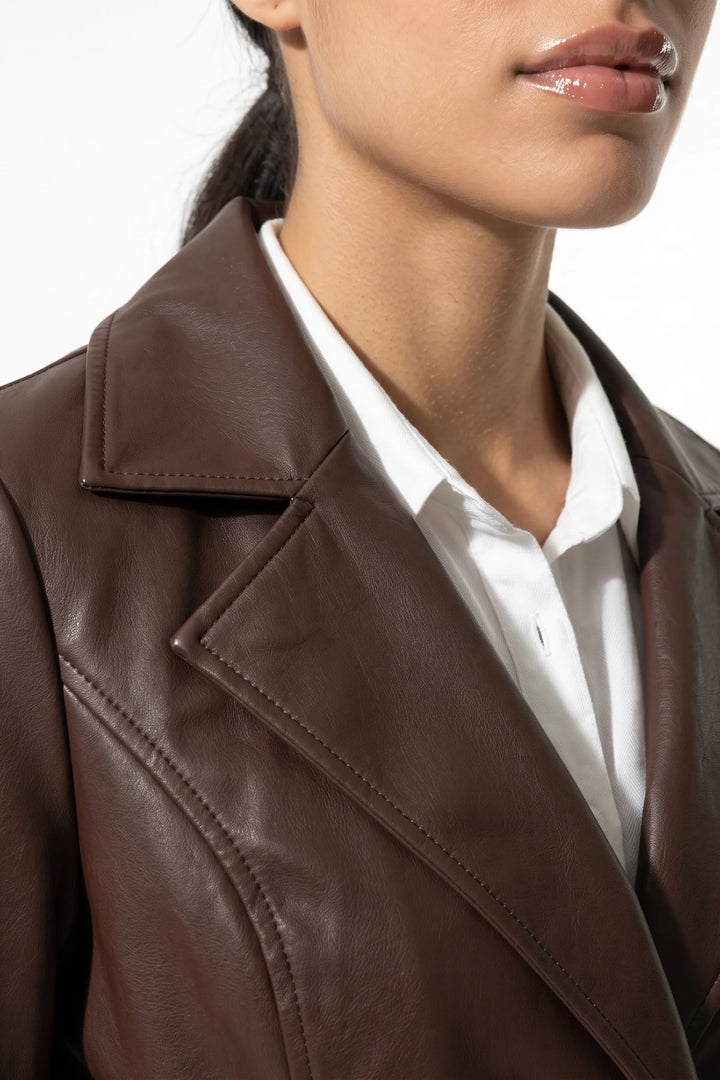 Louise Chastelier | Women’s Winter Warm Leather Coat with Belted Waist