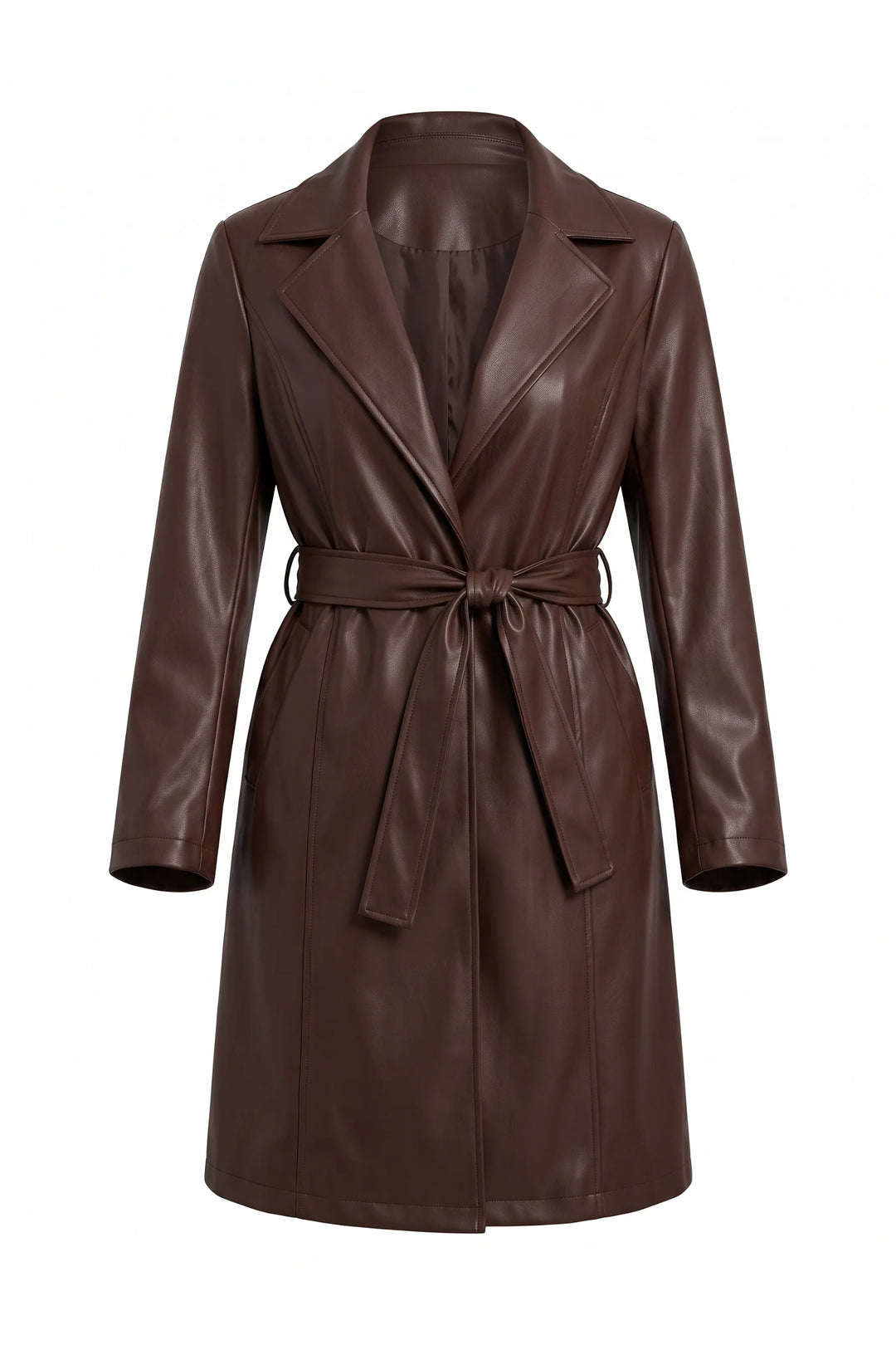 Louise Chastelier | Women’s Winter Warm Leather Coat with Belted Waist