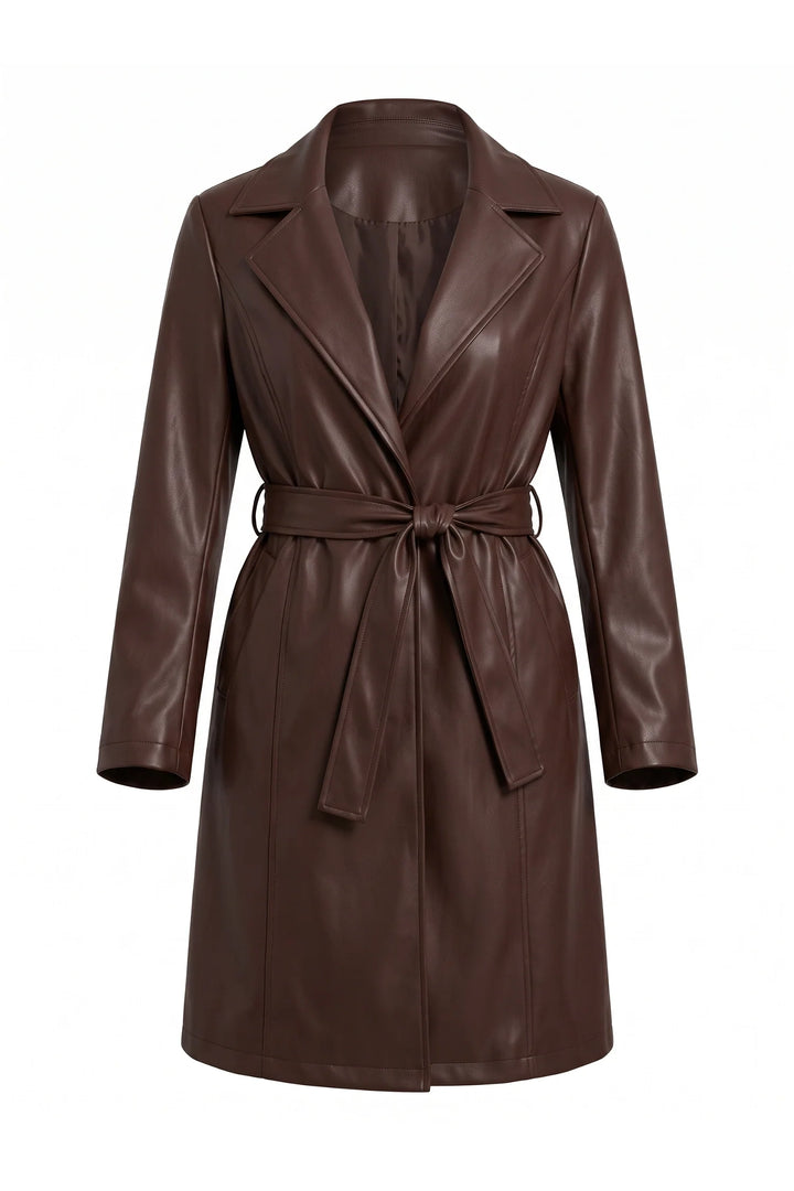 Louise Chastelier | Women’s Winter Warm Leather Coat with Belted Waist