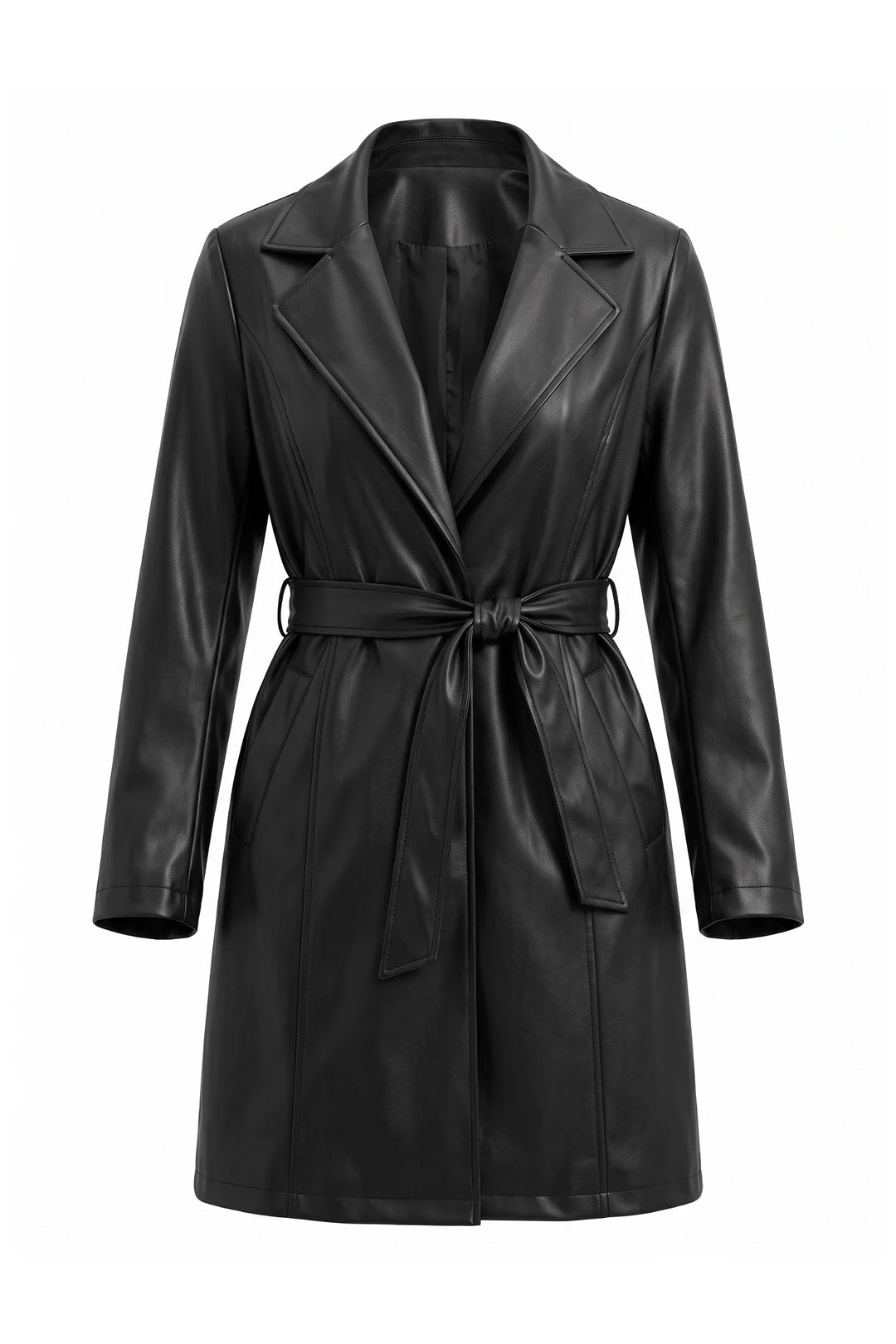 Louise Chastelier | Women’s Winter Warm Leather Coat with Belted Waist