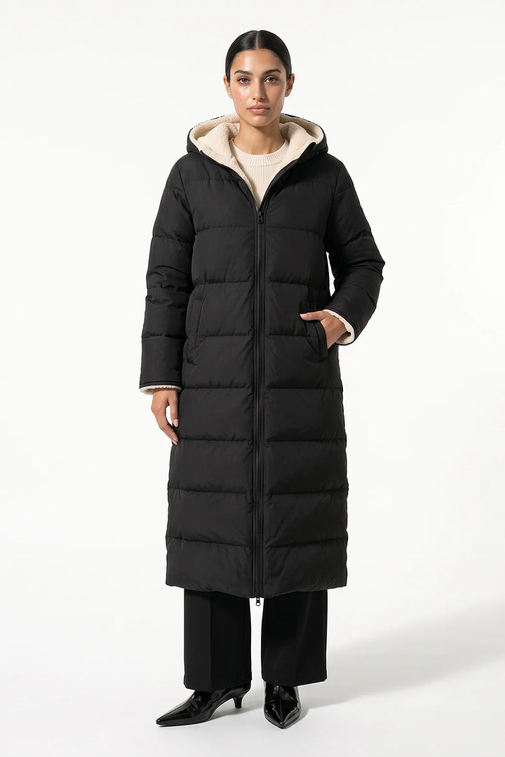 Méline Valois | Women’s Winter Warm Longline Fleece Lined Puffer Coat with Hood