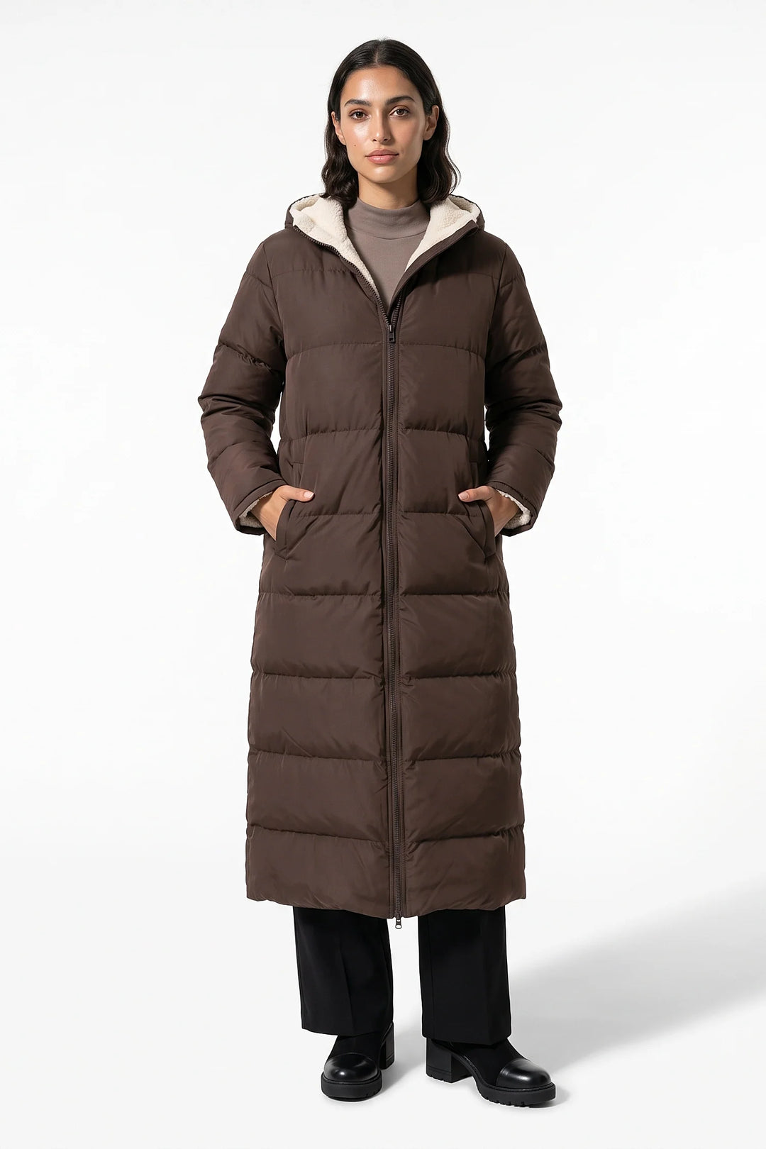 Méline Valois | Women’s Winter Warm Longline Fleece Lined Puffer Coat with Hood