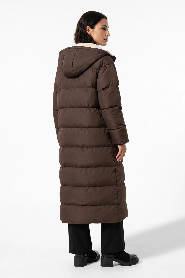 Méline Valois | Women’s Winter Warm Longline Fleece Lined Puffer Coat with Hood