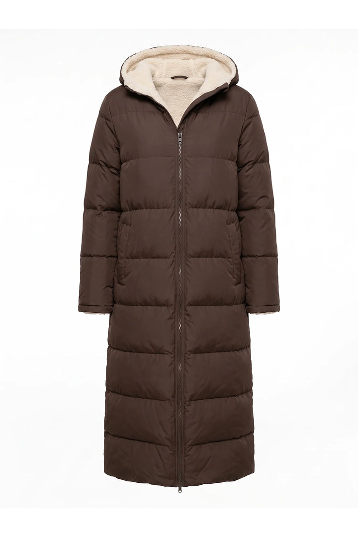 Méline Valois | Women’s Winter Warm Longline Fleece Lined Puffer Coat with Hood
