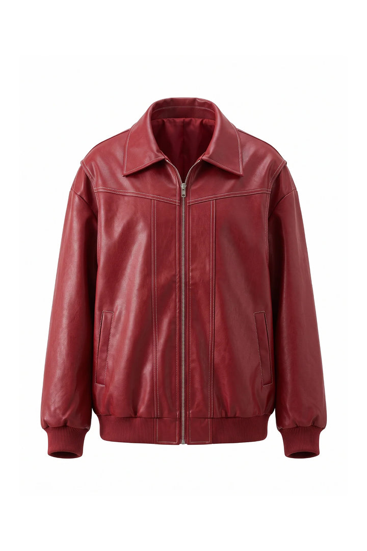 Geneviève Claret | Women’s Winter Versatile Oversized Leather Jacket with Zip Up Front