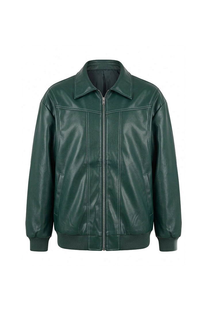 Geneviève Claret | Women’s Winter Versatile Oversized Leather Jacket with Zip Up Front