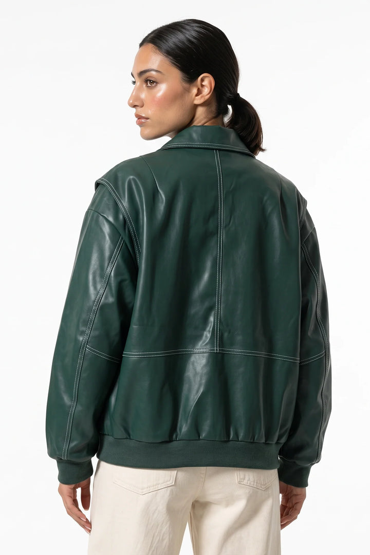 Geneviève Claret | Women’s Winter Versatile Oversized Leather Jacket with Zip Up Front