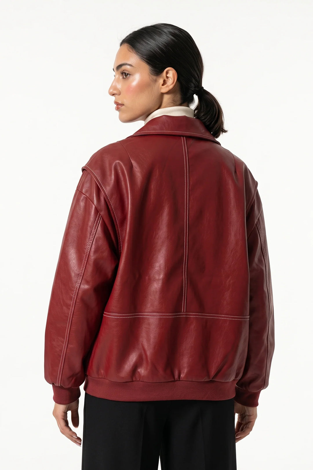 Geneviève Claret | Women’s Winter Versatile Oversized Leather Jacket with Zip Up Front