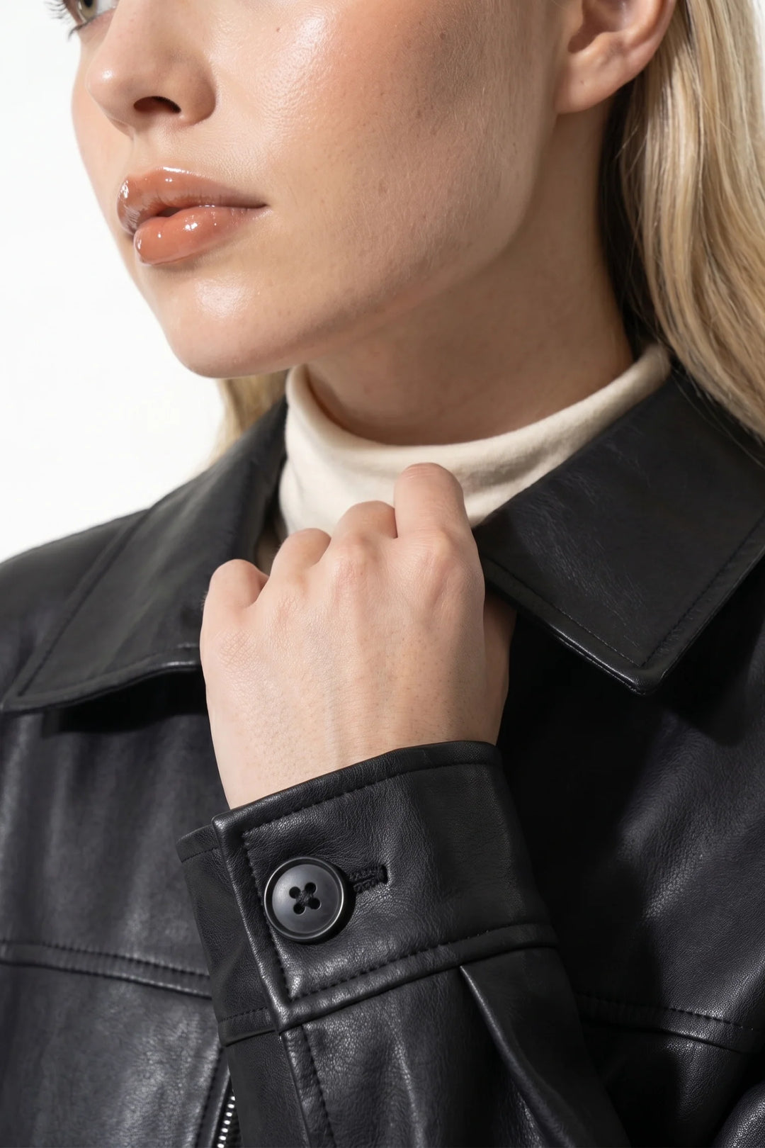 Cyrielle Dorléac | Women’s Winter Versatile Black Oversized Leather Jacket