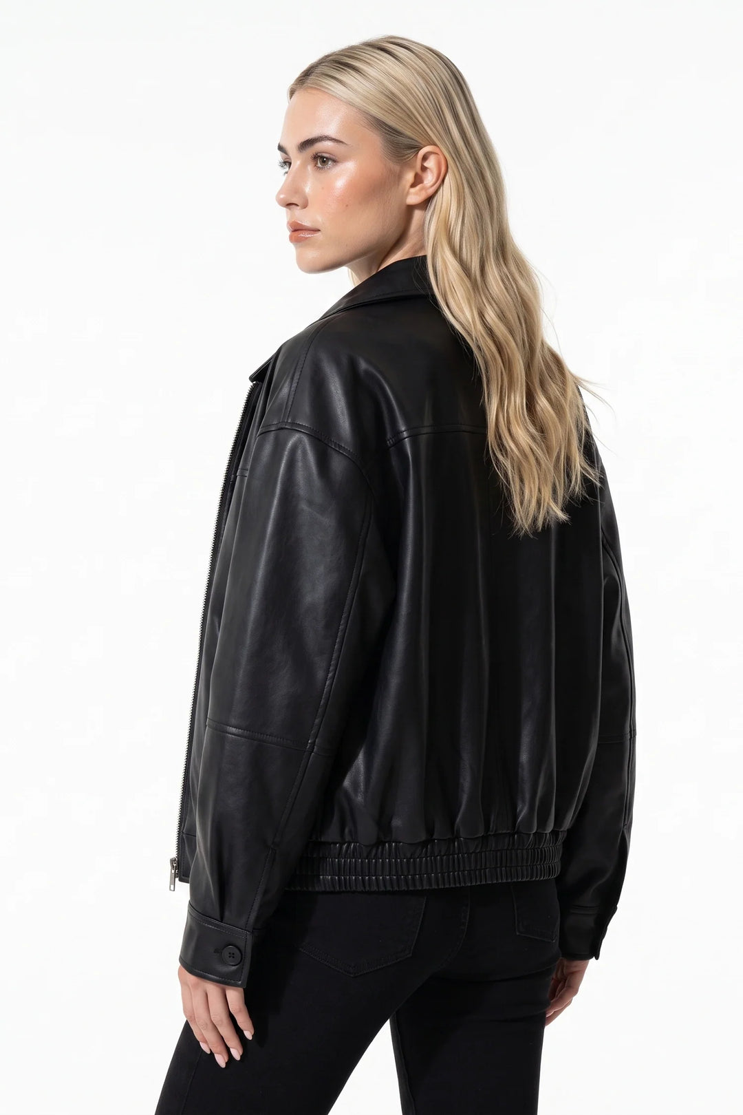 Cyrielle Dorléac | Women’s Winter Versatile Black Oversized Leather Jacket