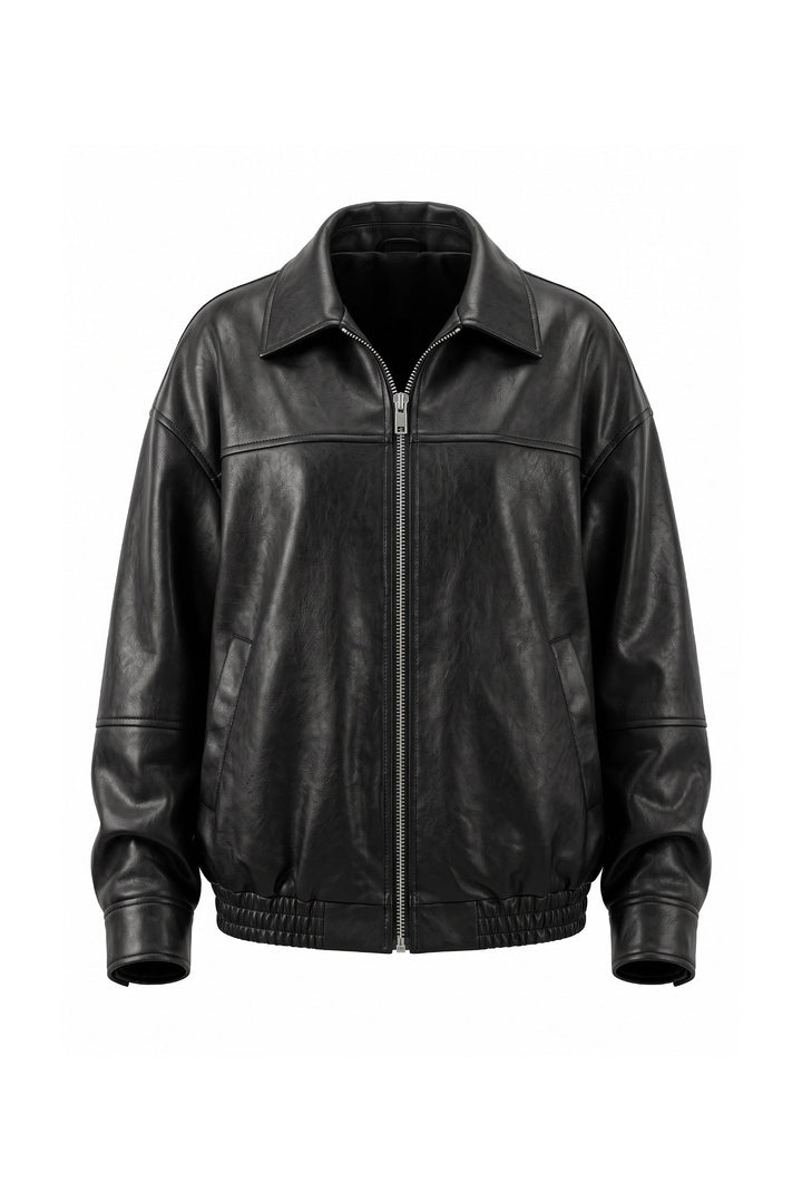 Cyrielle Dorléac | Women’s Winter Versatile Black Oversized Leather Jacket